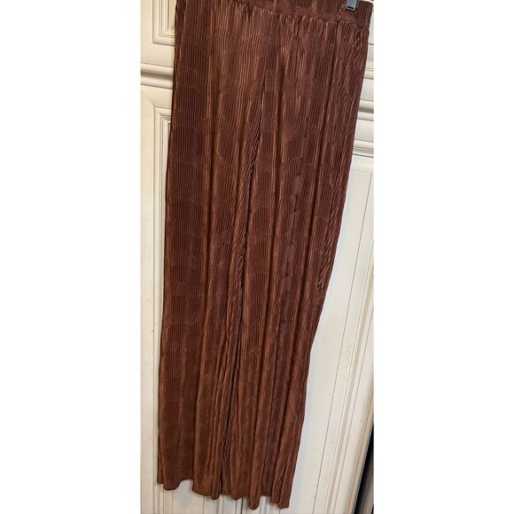 Meshki Women's Yara Plisse High Waist Pull On Wide Leg Pants Brown Sz Small NWOT - Picture 1 of 7